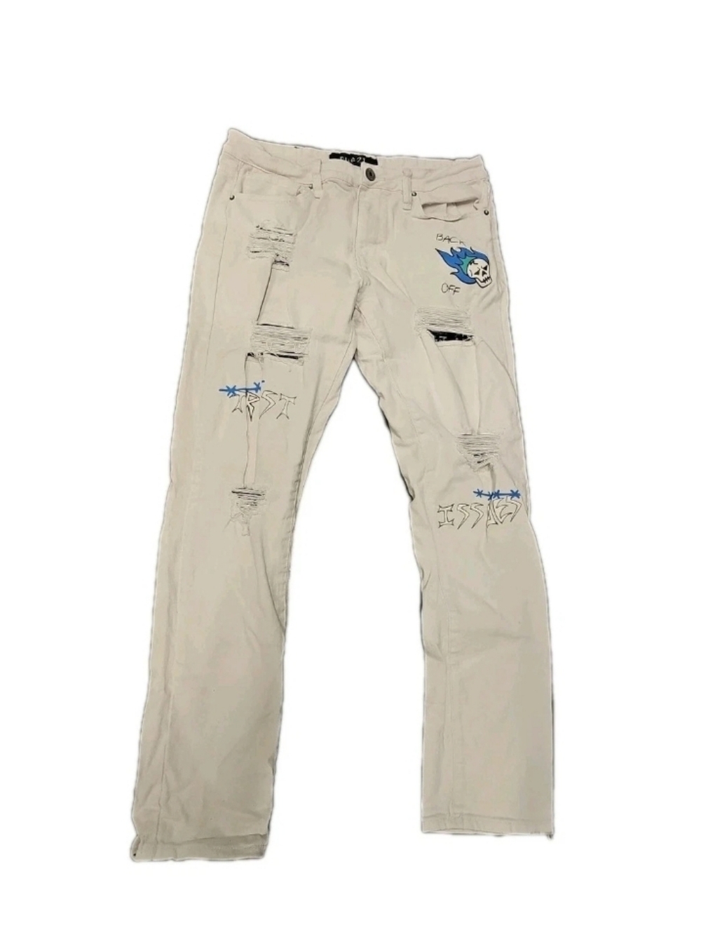 Rue 21 Graphic Distressed skinny WHITE Jeans 34x32 HTF!